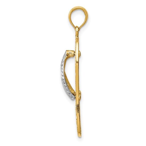 14k Two Tone Gold Large Sea Turtle Flip Flop Pendant - Picture 2 of 5